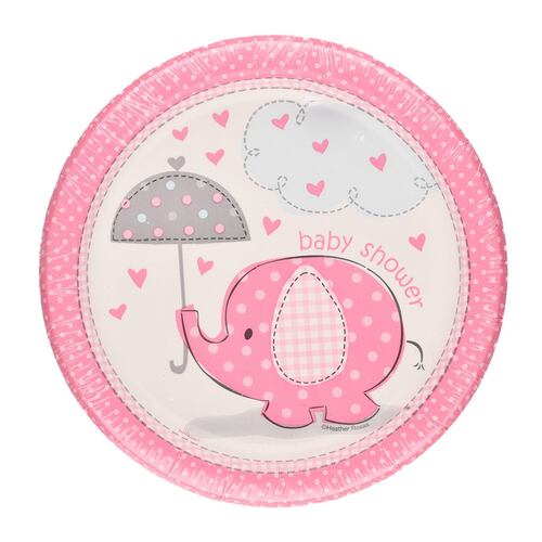 Platos chicos UNIQUE rosa baby shower elefantito