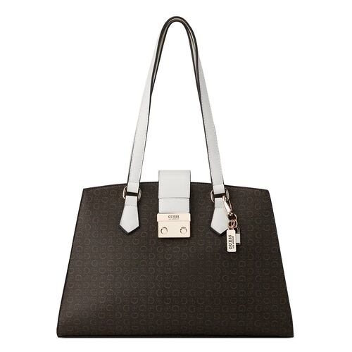 Bolsa Guess Factory Estilo Satchel En Color Café Obscuro Multi Modelo Sg884207-Cml