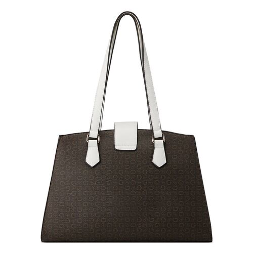 Bolsa Guess Factory Estilo Satchel En Color Café Obscuro Multi Modelo Sg884207-Cml