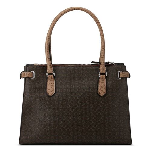 Bolsa Guess Factory Estilo Satchel En Color Café Obscuro Multi Modelo Sv884507-Cml