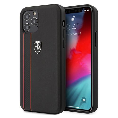 Funda Ferrari iPhone 12/12 Pro Piel Negra Costura