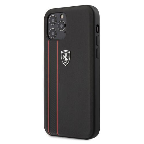 Funda Ferrari iPhone 12/12 Pro Piel Negra Costura