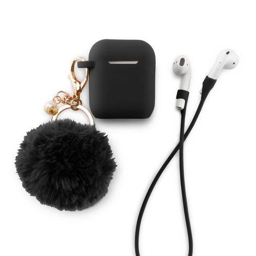 Funda de Silicón para Airpods con Pom Negro Nicole Miller
