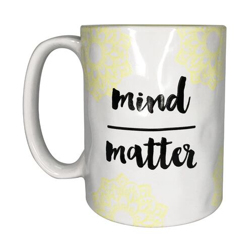Taza de cerámica LIFE WORKS blanca con frase MIND MATTER