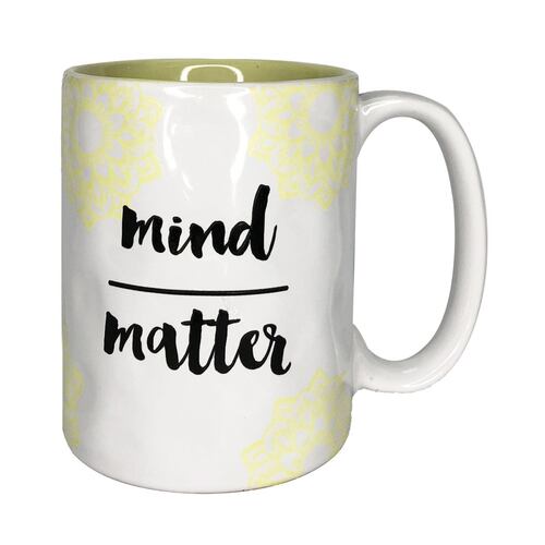Taza de cerámica LIFE WORKS blanca con frase MIND MATTER