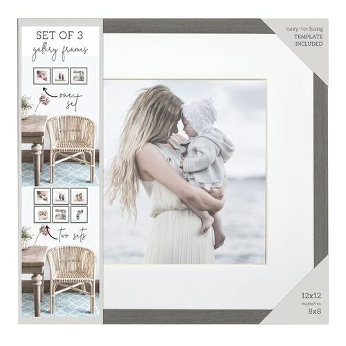 Portaretrato Gallery Frames 12x12 a 8x8 set de tres marcos gris