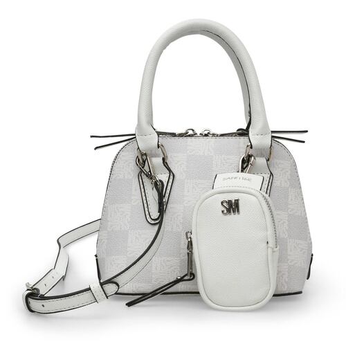 Bolso Steve Madden dome estampado logo color blanco bhopelog