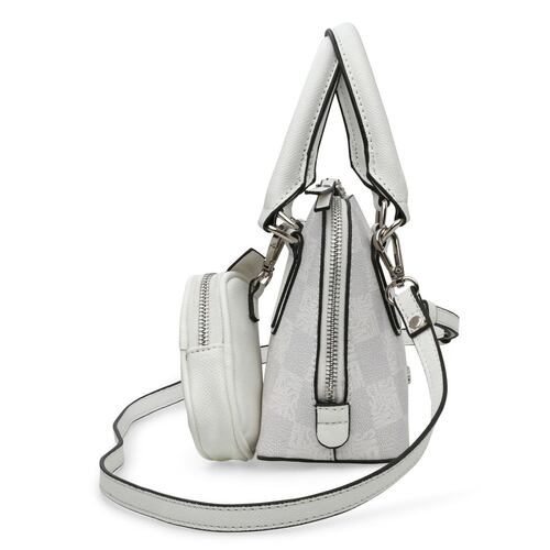 Bolso Steve Madden dome estampado logo color blanco bhopelog