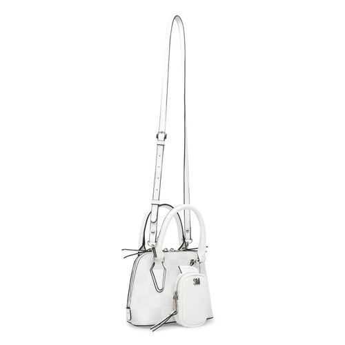 Bolso Steve Madden dome estampado logo color blanco bhopelog