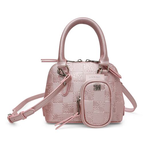 Bolso Steve Madden dome estampado logo color rosa metálico bhopelog