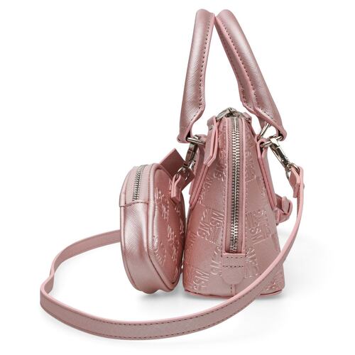 Bolso Steve Madden dome estampado logo color rosa metálico bhopelog