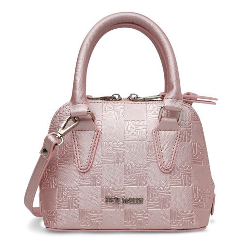 Bolso Steve Madden dome estampado logo color rosa metálico bhopelog