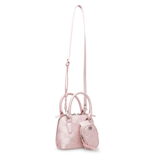 Bolso Steve Madden dome estampado logo color rosa metálico bhopelog
