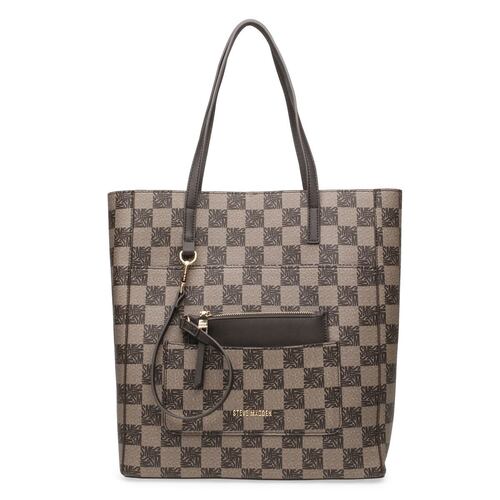 Bolso Steve Madden tote estampado logo cuadros color café bkimlogo