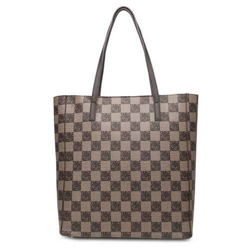 Bolso Steve Madden tote estampado logo cuadros color café bkimlogo