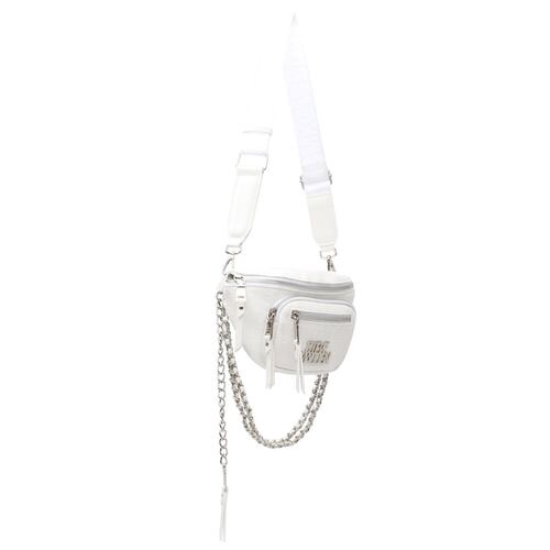 Bolso Steve Madden cangurera capitonado logo color blanco bpitch