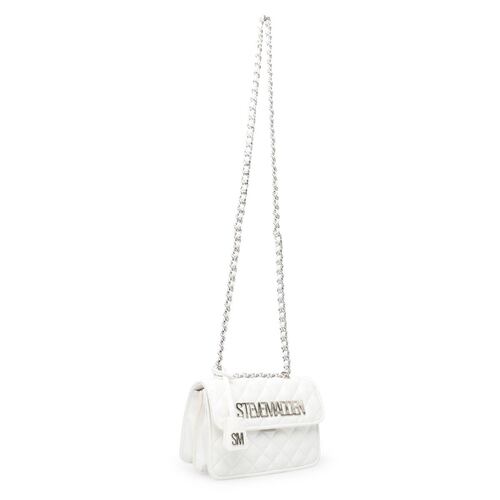 Bolso Steve Madden crossbody capitoneado logo color blanco bfreya