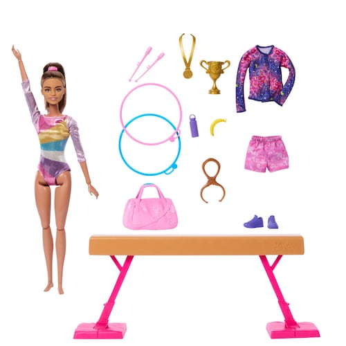 Set de Juego Gimnasta Cabello Castaño Barbie Profesiones