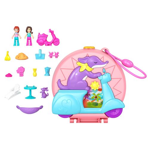 Set de Juego Compacto Mundo Sorpresa Perrito en Moto Polly Pocket