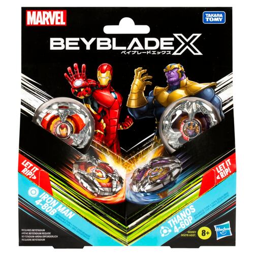 Set 2 Beyblade x Marvel Iron Man 4-80B y Thanos 4-60B