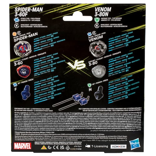 Set 2 Beyblade x Marvel Spider-Man 3-60F y Venom 3-80N