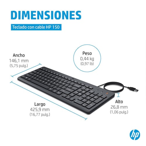 Teclado alámbrico HP 150 color negro