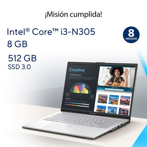Laptop ASUS VivoBook 15.6 Pulgadas E1504GA-NJ163W CI3-N305 8G 512SSD+Mochila y Mouse