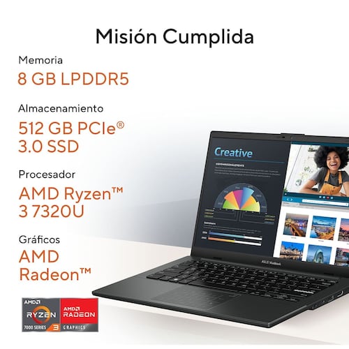 Laptop Asus Vivobook L1404FA-NK286W RYZEN 3-7320U 8G 512SSD + Mochila y Mouse