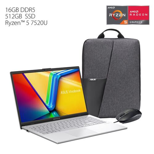 Laptop ASUS VivoBook Go 15.6 Pulgadas E1504FA-NJ881W R5 7520U 16G 512G + Mochila y Mouse