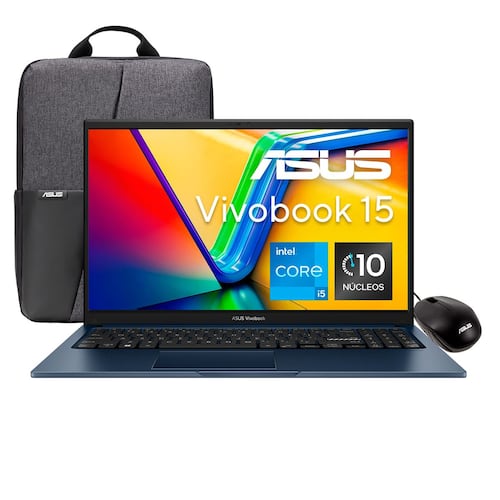 Laptop ASUS Vivobook 15.6 Pulgadas X1504ZA-NJ972W Ci5 1235U 16G 512G Azul + Mochila y Mouse