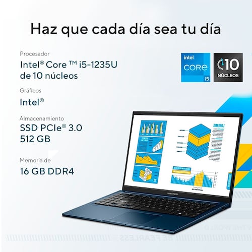 Laptop ASUS Vivobook 15.6 Pulgadas X1504ZA-NJ972W Ci5 1235U 16G 512G Azul + Mochila y Mouse