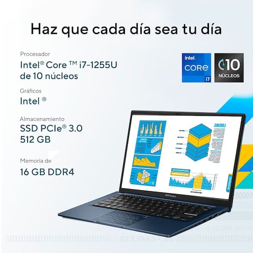 Laptop ASUS VivoBook 14 Pulgadas X1404ZA-NK090W Ci7 1255U 16G 512G Azul