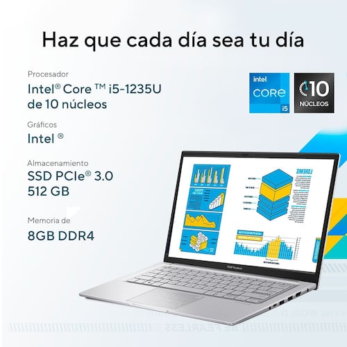 Laptop ASUS VivoBook 14 Pulgadas X1404ZA-NK003W Ci5 1235U 8G 512G Plata