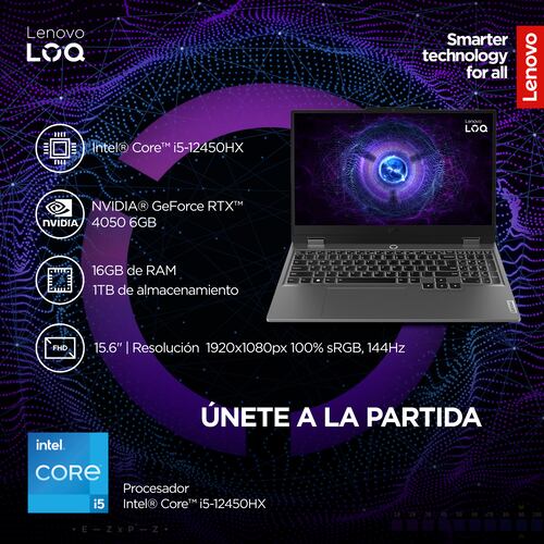 Laptop Gamer LOQ 15.6 Pulgadas Intel Core i5 12450HX 16GB 1TB 4050 RTX