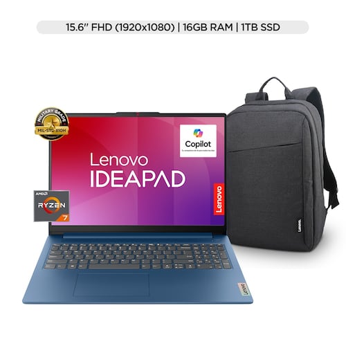 Laptop Lenovo Ideapad Slim 3 15ABR8|15.6" FHD| AMD Ryzen 7|16GB RAM 1TB SSD|Windows 11 Home|+ Mochila