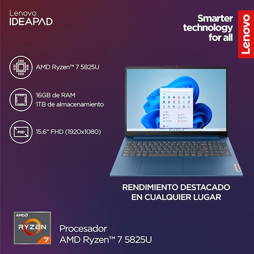 Laptop Lenovo Ideapad Slim 3 15ABR8|15.6" FHD| AMD Ryzen 7|16GB RAM 1TB SSD|Windows 11 Home|+ Mochila