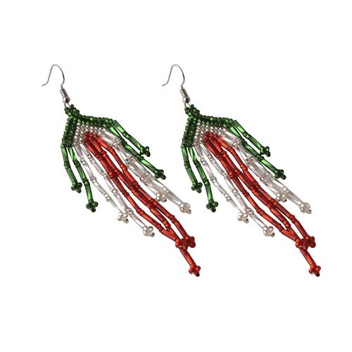 Aretes Artesanales Largos Edición Fiestas Patrias Tricolor Chaquira