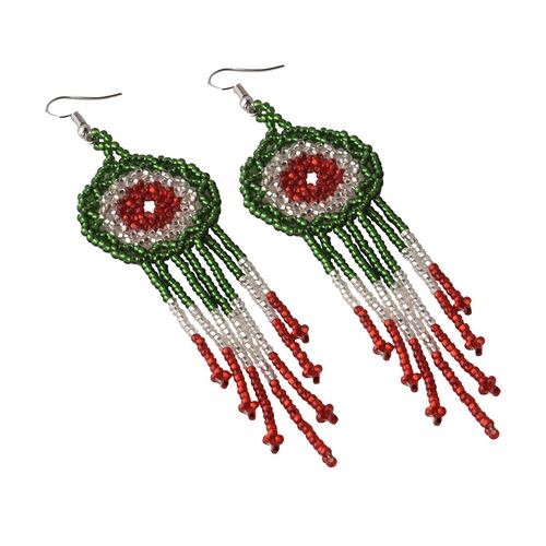 Aretes Artesanales Diseño Atrapasueños Edición Fiestas Patrias Tricolor Chaquira