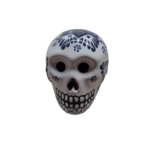 Figura Decorativa Calavera en Talavera Azul Arte Cruz