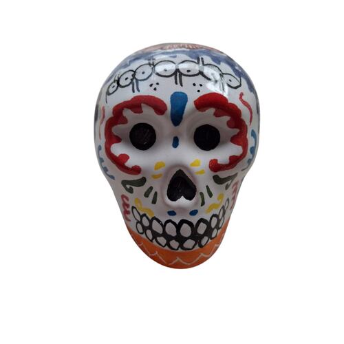 Figura Decorativa Cráneo en Talavera Colores Arte Cruz