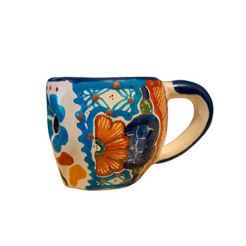 Taza en Talavera Diseño Calavera Colores Arte Cruz