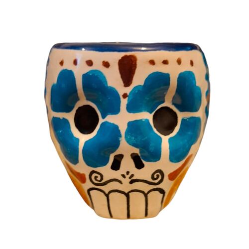 Taza en Talavera Diseño Calavera Colores Arte Cruz