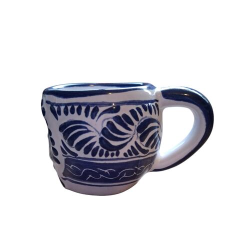 Taza en Talavera Azul Diseño Calavera Arte Cruz