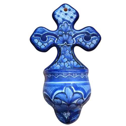 Pileta de Agua Bendita en Talavera Azul Arte Cruz
