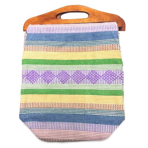 Bolsa artesanal con asa de madera mediana