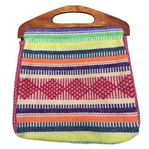 Bolsa artesanal con asa de madera mediana