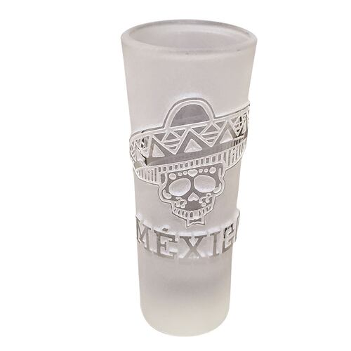 Vaso Tequilero Cristal Diseño Artesanal Grabado Calavera 2oz
