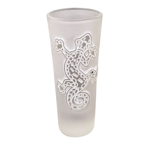 Vaso Tequilero Cristal Diseño Artesanal Grabado Lagartija 2oz