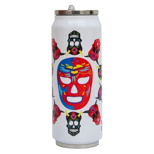 Termo doble capa de acero con popote 500 ml Máscaras Vs Calaveras