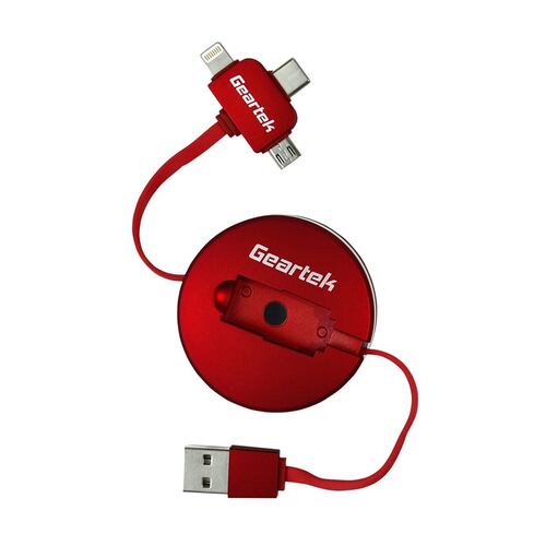 Cable USB Retráctil 3 en 1 Rojo Geartek